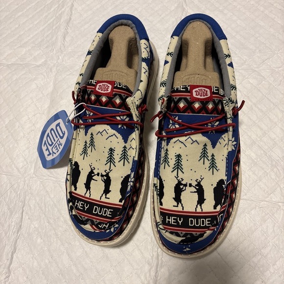 Hey Dude Wally Holiday Cheers‎ Shoes Slip On Christmas Blue Size 9 Mens